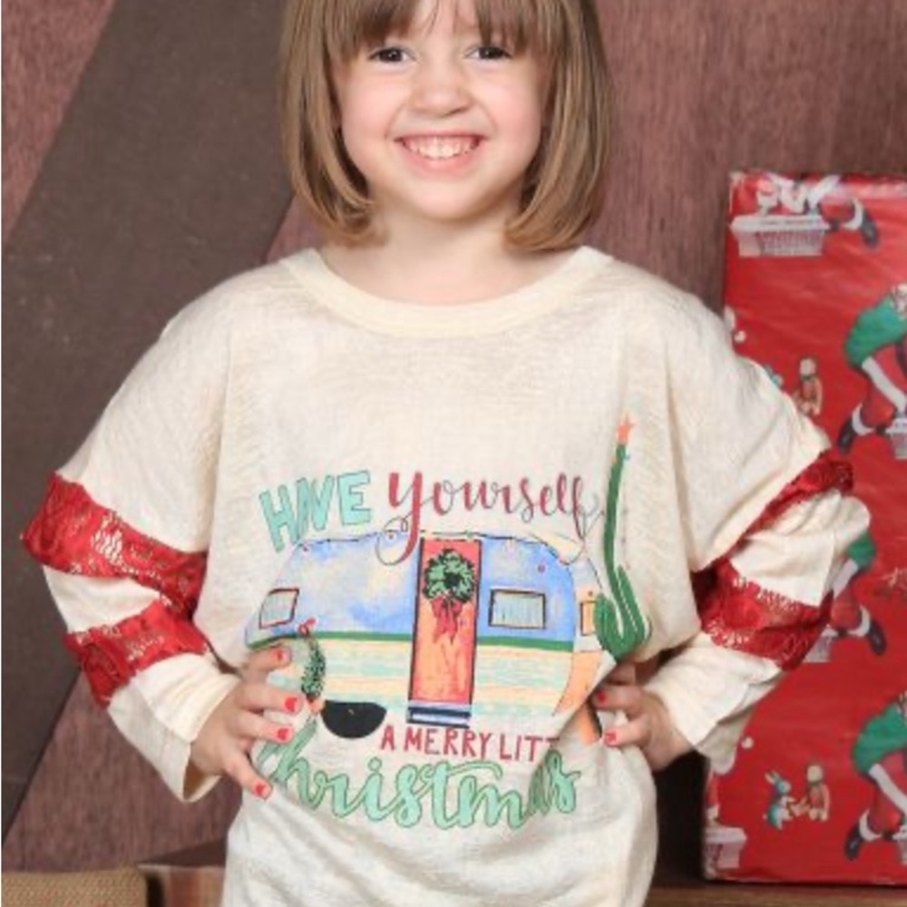 Southern Grace Girls Red Lace Accent Christmas Long Sleeve Tee